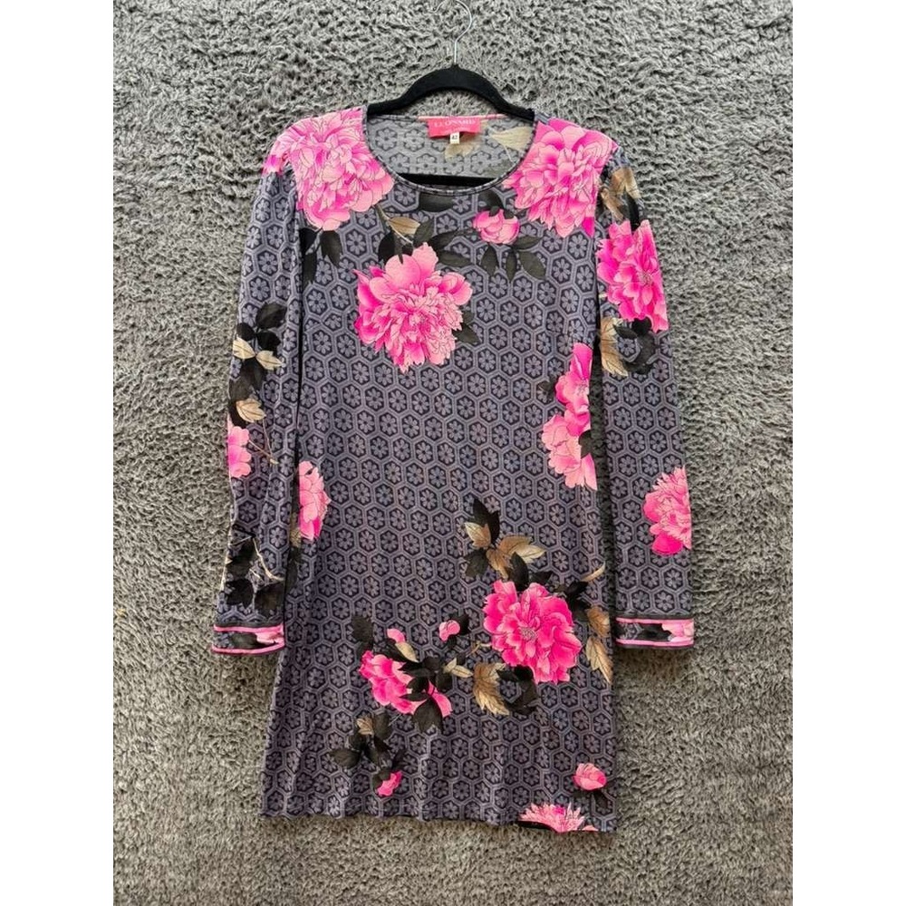 Leonard Wool Slik Blend Floral Print Long Sleeve Tunic Blouse Gray Women Size 42